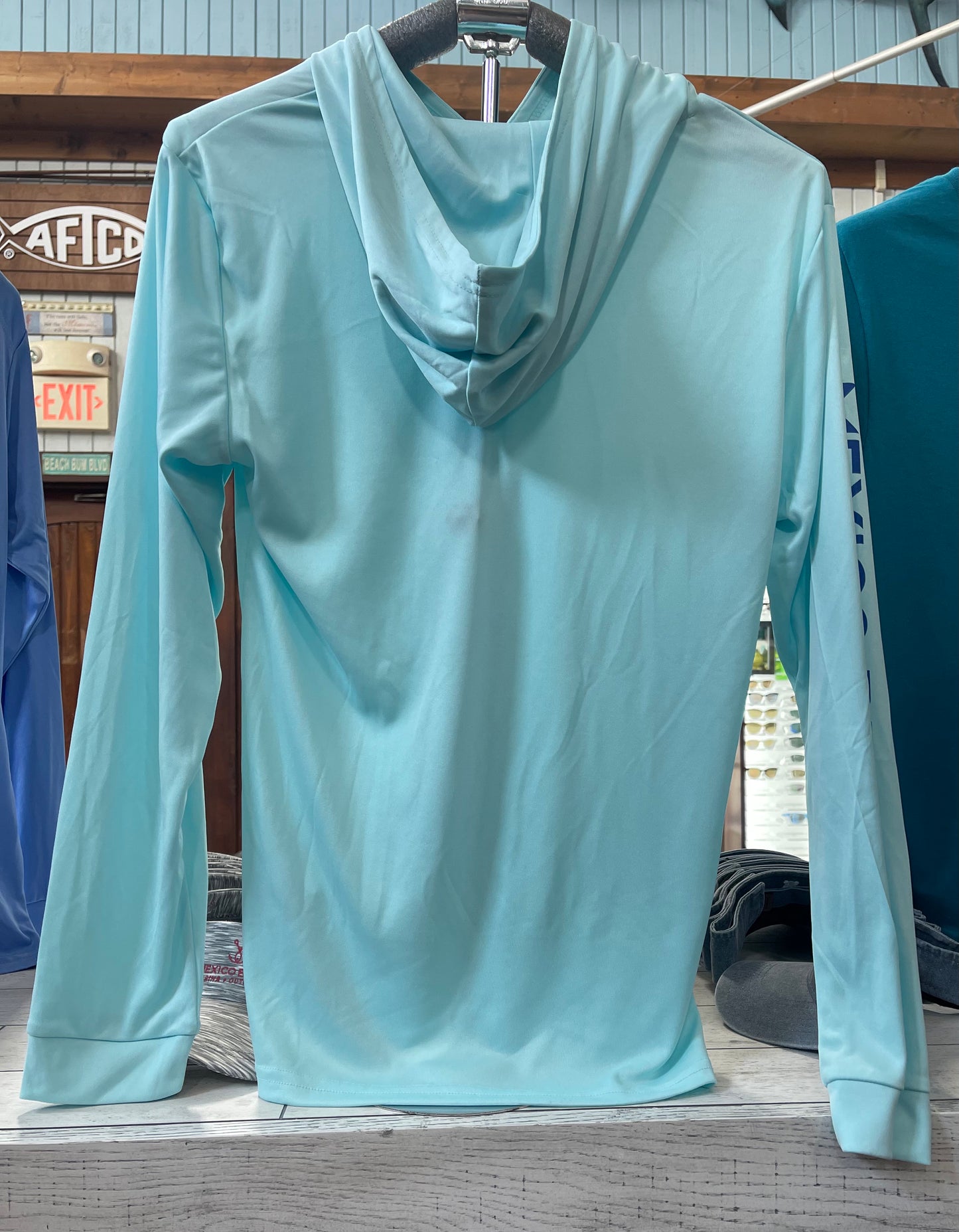 Blue Performance long sleeve shirt with hood